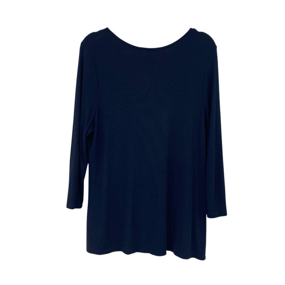 Liverpool Womens XL Square Neck Navy Blue 3/4 Sleeve Ribbed Knit Blouse Office - Picture 2 of 12
